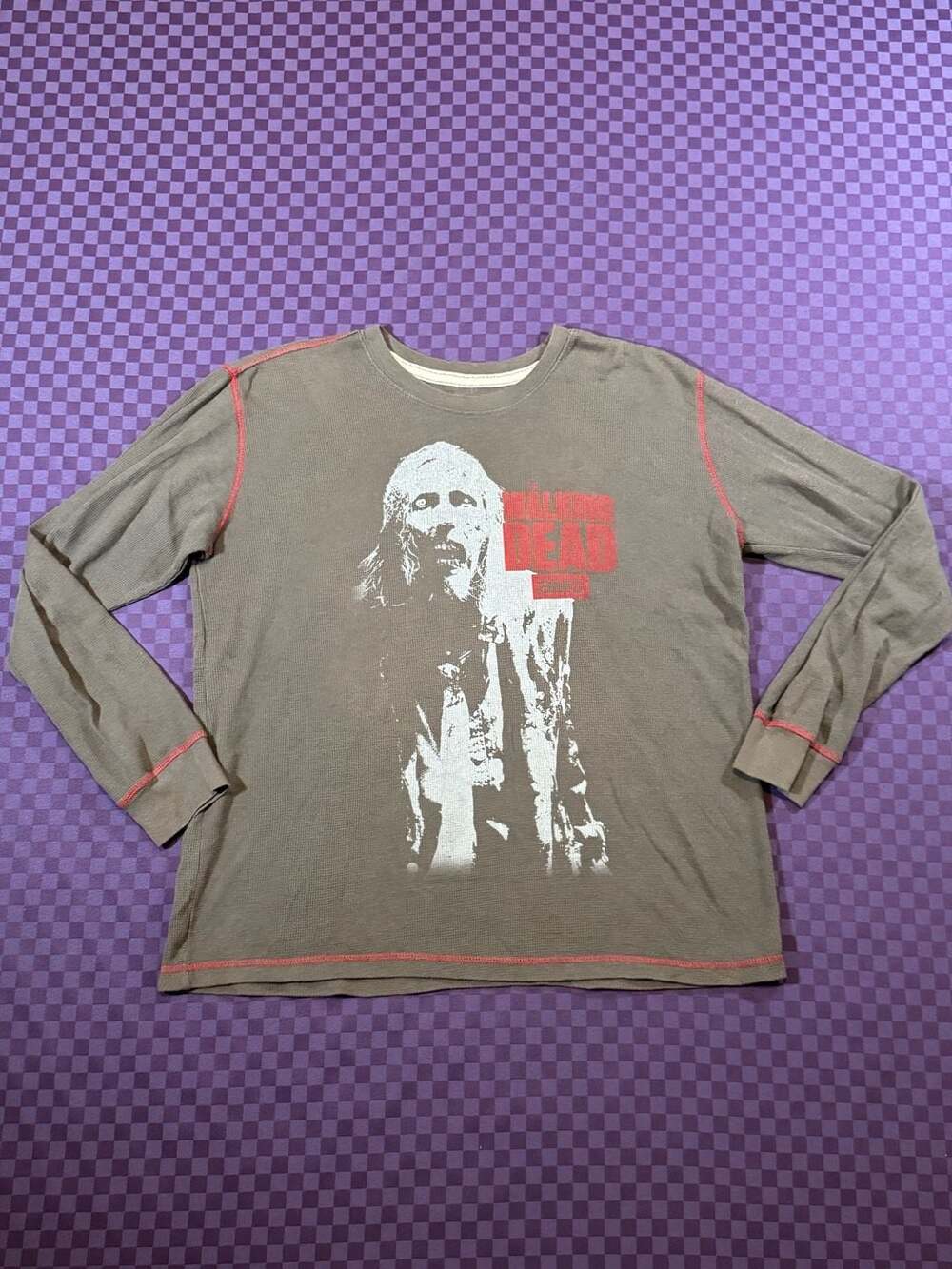 The Walking Dead Zombie Logo Thermal Knit Long Sleeve Shirt Grey Men's Size 2xl